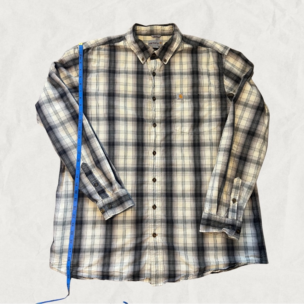 Carhartt Men's Casual Plaid Shirt - Beige and Navy - Picture 6 of 9